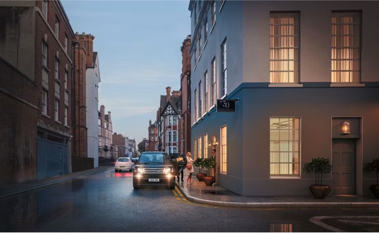 Architectural visual of the proposed No. 30 Knightsbridge hotel on Pavilion Road